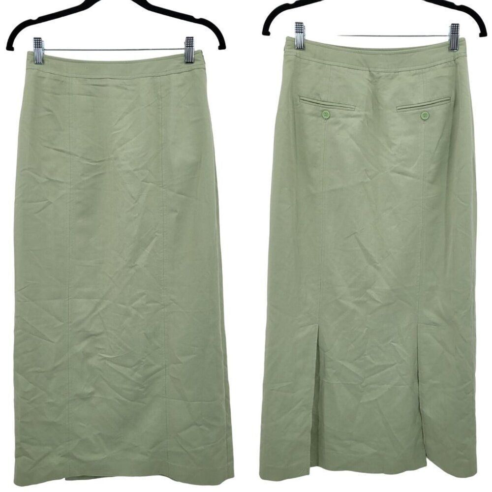 Vintage 80s Chadwick's‎ Sage Green Maxi Skirt 6 Rayon Straight Back Slits Modest